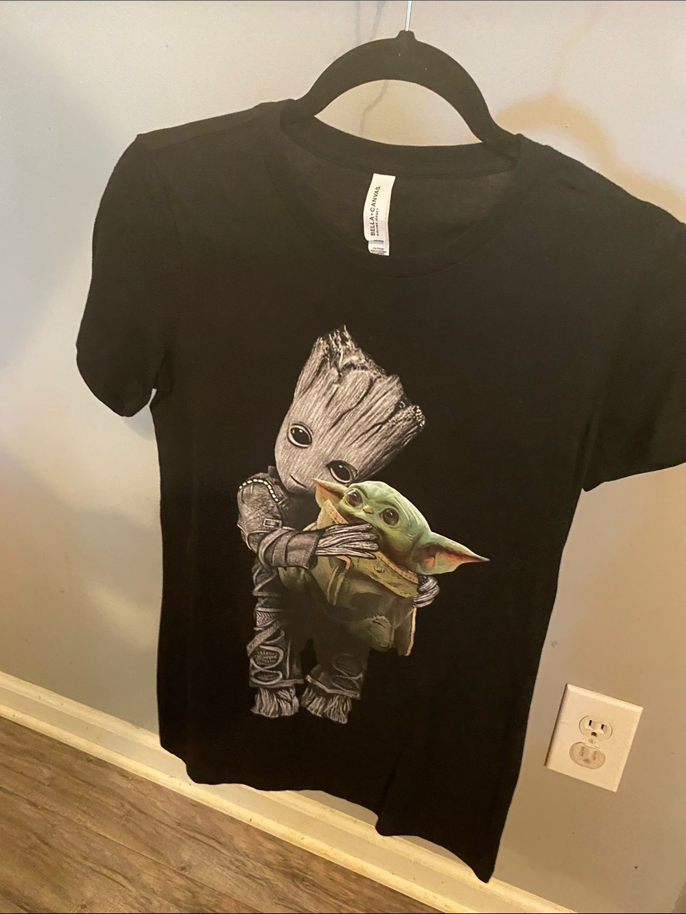 Bella Canvas Black Graphic Tee with Groot and Baby Yoda